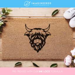 Cute Male Highland Cow Mat - Farmhouse Decor Cowboy Doormat Rustic Porch Western Style Country Living - thumbnail 1
