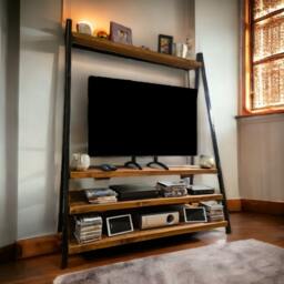 Industrial Reclaimed Wood Tv Standsteel Frame Media Center Shelving Unit Handcrafted Metal Open Shelf Solid Storage Organizer - thumbnail 2