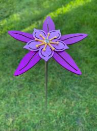 Aquilegia Flower Stem - Purple, Anodised Aluminium, Garden Art Sculpture