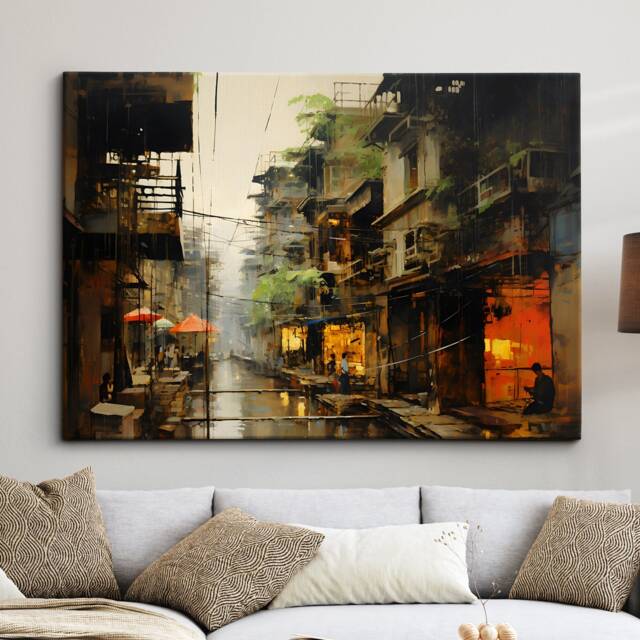 Bangkok Canal Inspired Thailand Landmark Oil Painting Watercolor Wall Art Framed Calming Canvas Poster Print Home/Office Room Decor Gifts - image 1