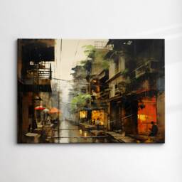 Bangkok Canal Inspired Thailand Landmark Oil Painting Watercolor Wall Art Framed Calming Canvas Poster Print Home/Office Room Decor Gifts - thumbnail 3