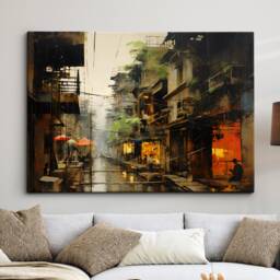 Bangkok Canal Inspired Thailand Landmark Oil Painting Watercolor Wall Art Framed Calming Canvas Poster Print Home/Office Room Decor Gifts - thumbnail 1