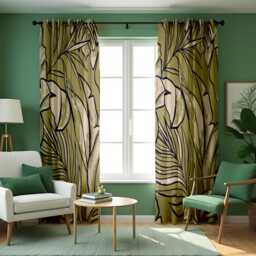 Minimalist Botanical Curtains, Large Leaf Line Art Drapes, Custom Made Panels For Modern Natural Interior Styling - thumbnail 1