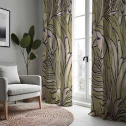 Minimalist Botanical Curtains, Large Leaf Line Art Drapes, Custom Made Panels For Modern Natural Interior Styling - thumbnail 4