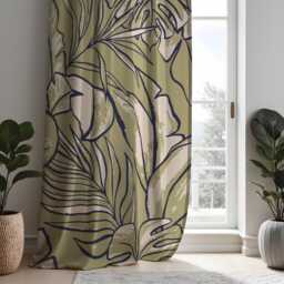 Minimalist Botanical Curtains, Large Leaf Line Art Drapes, Custom Made Panels For Modern Natural Interior Styling - thumbnail 2