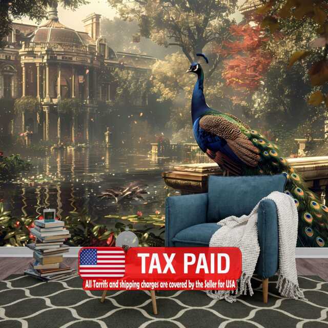 Chinoiserie Peacock Wallpaper Mural, Easy-Install Peel & Stick Decal - image 1