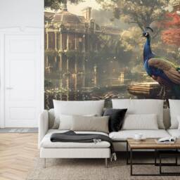 Chinoiserie Peacock Wallpaper Mural, Easy-Install Peel & Stick Decal - thumbnail 2