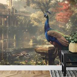 Chinoiserie Peacock Wallpaper Mural, Easy-Install Peel & Stick Decal - thumbnail 3