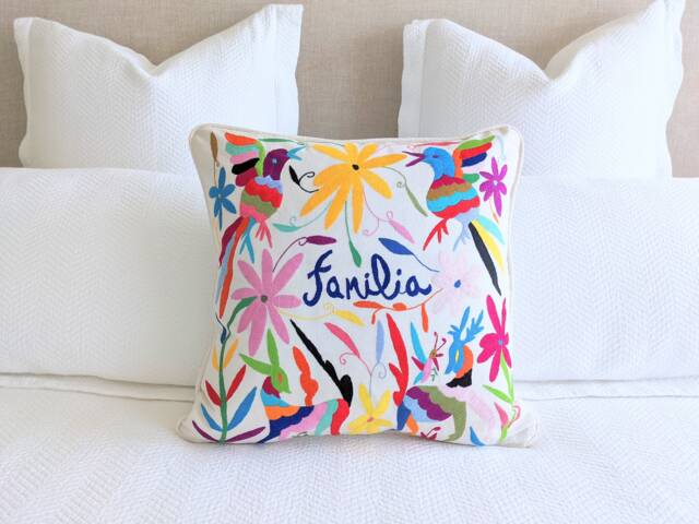 Personalized Otomi Pillow Cover Hand Embroidered - Multicolor Mexican Textile - image 1