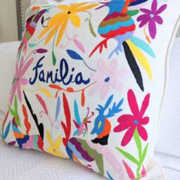 Personalized Otomi Pillow Cover Hand Embroidered - Multicolor Mexican Textile - thumbnail 3