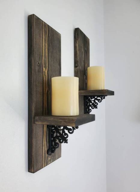 Handmade Wood Wall Sconce, Rustic Candle Holder, Set Of Two - image 1