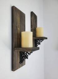 Handmade Wood Wall Sconce, Rustic Candle Holder, Set Of Two - thumbnail 1