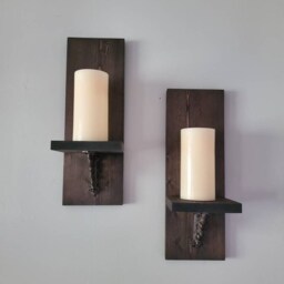 Handmade Wood Wall Sconce, Rustic Candle Holder, Set Of Two - thumbnail 3
