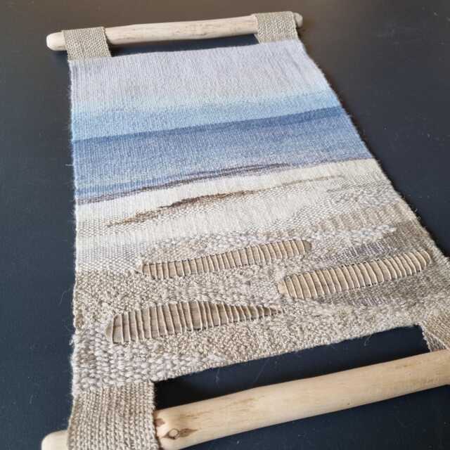 Handwoven Sea Tapestry, Blue Tones Textile Art, Linen Wool Wall Hanging - image 1