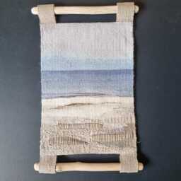 Handwoven Sea Tapestry, Blue Tones Textile Art, Linen Wool Wall Hanging - thumbnail 3