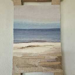 Handwoven Sea Tapestry, Blue Tones Textile Art, Linen Wool Wall Hanging - thumbnail 4