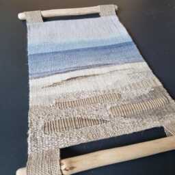 Handwoven Sea Tapestry, Blue Tones Textile Art, Linen Wool Wall Hanging - thumbnail 1