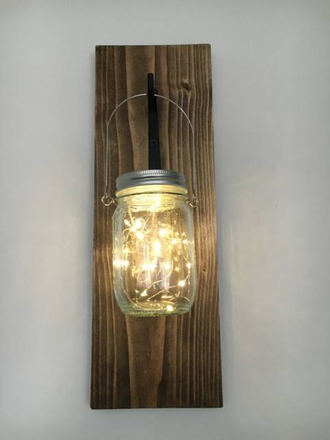 Hanging Wooden Lantern Mason Jar With Fairy Lights - Rustic Home Decor Festive Xmas Christmas - image 1