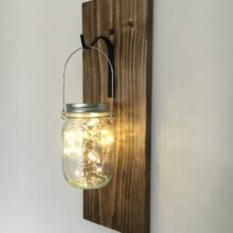 Hanging Wooden Lantern Mason Jar With Fairy Lights - Rustic Home Decor Festive Xmas Christmas - thumbnail 3