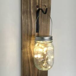 Hanging Wooden Lantern Mason Jar With Fairy Lights - Rustic Home Decor Festive Xmas Christmas - thumbnail 2