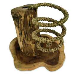Driftwood & Rope Wine Holder Standing, Upright Teak Root & Stand - thumbnail 3