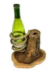 Driftwood & Rope Wine Holder Standing, Upright Teak Root & Stand