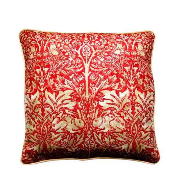Morris & Co. Brer Rabbit, Arts Crafts, Rust Red Beige Linen Mix Cushion, Throw Pillow, Home Decor - image 1