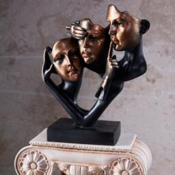 Handmade Three Face Mask Sculpture See No Evil Statue, Home Office Bookshelf & Sideboard Decor - thumbnail 2