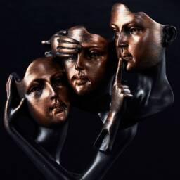 Handmade Three Face Mask Sculpture See No Evil Statue, Home Office Bookshelf & Sideboard Decor - thumbnail 3
