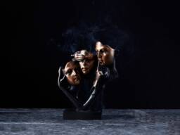Handmade Three Face Mask Sculpture See No Evil Statue, Home Office Bookshelf & Sideboard Decor - thumbnail 1