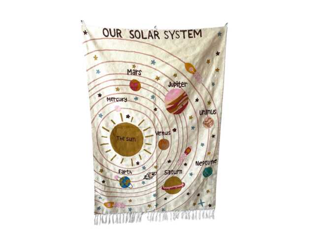 Handwoven Wool Solar System Tapestry Kashmiri Nursery Wall Hanging - image 1