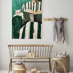 Emerald Green Reading Woman Wall Art, Minimalist Abstract Portrait, Cozy Contemporary, Cat Art Print, Portrait Book Female - thumbnail 3