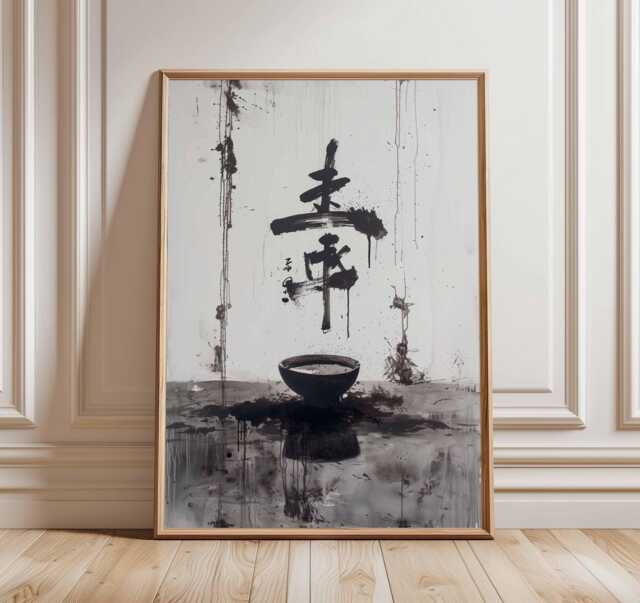 Japanese Calligraphy Poster, Zen Ink Wash Wall Art, Minimalist Asian Painting, Black & White Print, Wabi Sabi Home Decor Artwork - image 1