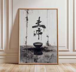 Japanese Calligraphy Poster, Zen Ink Wash Wall Art, Minimalist Asian Painting, Black & White Print, Wabi Sabi Home Decor Artwork - thumbnail 1