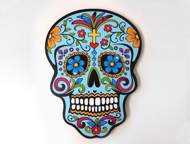 Big Blue Sugar Skull - Day Of The Dead -Dia De Los Muertos Calavera Wall Clock Deco - image 1