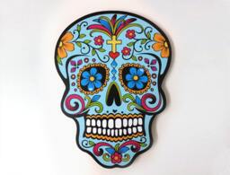 Big Blue Sugar Skull - Day Of The Dead -Dia De Los Muertos Calavera Wall Clock Deco - thumbnail 1
