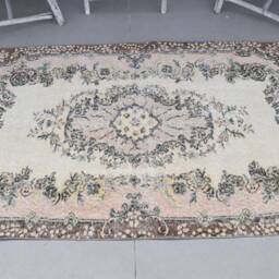 3.7x6.6 Ft Area Rugs, Turkey Nursery Rug, Turkish Rugs For Indoor, Oushak Vintage Brown Kurdish Ethnic Floor - thumbnail 3