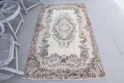 3.7x6.6 Ft Area Rugs, Turkey Nursery Rug, Turkish Rugs For Indoor, Oushak Vintage Brown Kurdish Ethnic Floor - thumbnail 1