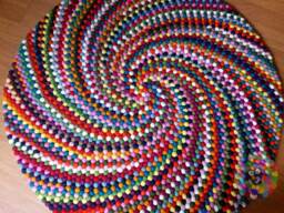 Round Wool Felt Ball Rug Multicolored Spiral Design - thumbnail 1