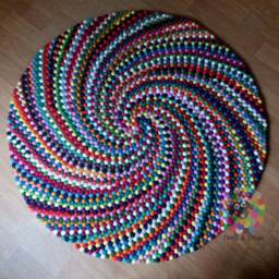Round Wool Felt Ball Rug Multicolored Spiral Design - thumbnail 4