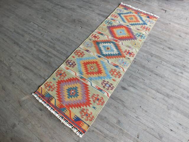 Handwoven Turkish Kilim Runner Rug 3x7 Approximately, Colorful Herbal Dyes Anatolian Hallway Runner, Oriental Kitchen - image 1