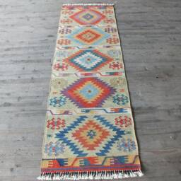 Handwoven Turkish Kilim Runner Rug 3x7 Approximately, Colorful Herbal Dyes Anatolian Hallway Runner, Oriental Kitchen - thumbnail 2