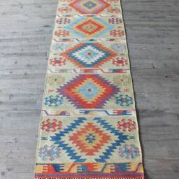 Handwoven Turkish Kilim Runner Rug 3x7 Approximately, Colorful Herbal Dyes Anatolian Hallway Runner, Oriental Kitchen - thumbnail 3