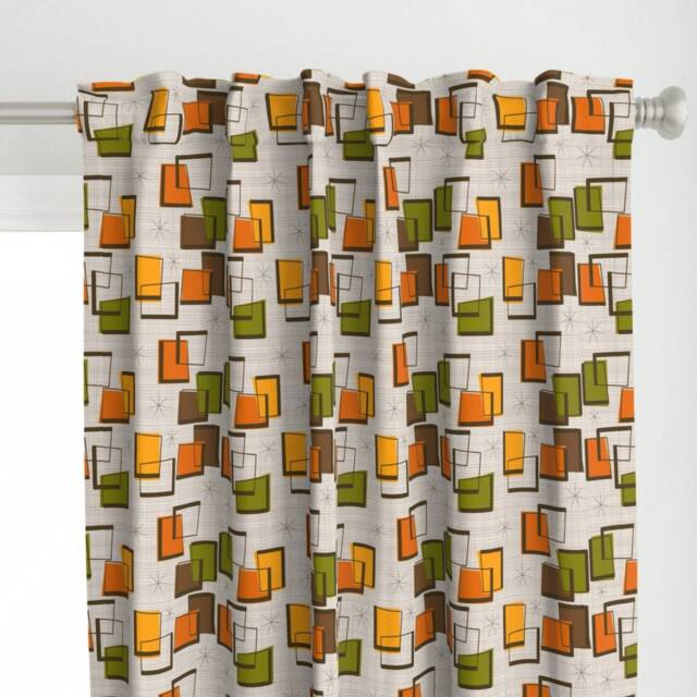 Mid Century Modern Curtain Panel - Vintage Style Geometric Orange Red Green Custom Rectangle & Star By Gigirn46Aim_Com - image 1