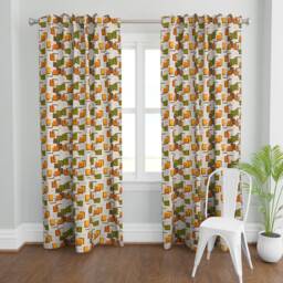 Mid Century Modern Curtain Panel - Vintage Style Geometric Orange Red Green Custom Rectangle & Star By Gigirn46Aim_Com - thumbnail 2