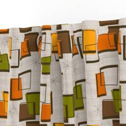 Mid Century Modern Curtain Panel - Vintage Style Geometric Orange Red Green Custom Rectangle & Star By Gigirn46Aim_Com - thumbnail 3