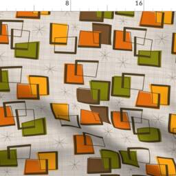 Mid Century Modern Curtain Panel - Vintage Style Geometric Orange Red Green Custom Rectangle & Star By Gigirn46Aim_Com - thumbnail 4