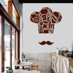Wall Vinyl Decal Kitchen Cooking Chef French Hat & Mustache Pots Pans Cool Decor For Restaurants - #1042Di - thumbnail 3