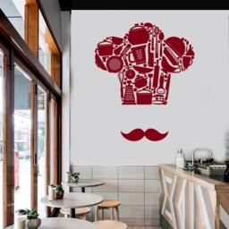 Wall Vinyl Decal Kitchen Cooking Chef French Hat & Mustache Pots Pans Cool Decor For Restaurants - #1042Di - thumbnail 2