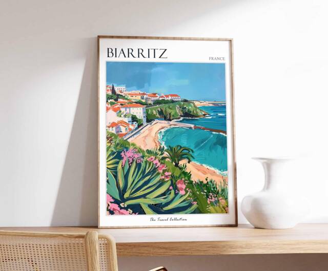Biarritz France Travel Poster Coastal Beach Art Print - image 1